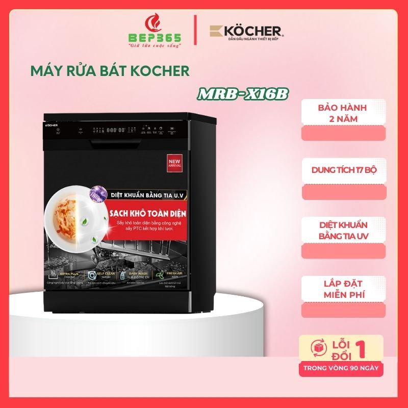 Máy Rửa Bát Kocher MRB-X16B – U.V Light tiệt trùng – Dung tích 17 bộ – 3 giàn rửa Fullsize