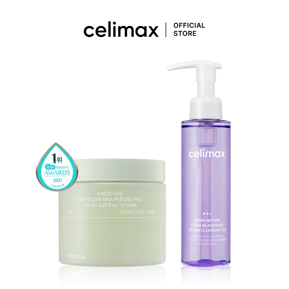 2452[ Bộ ] celimax Ji Woo Gae Heartleaf BHA Peeling Pad + celimax Derma Nature Fresh Blackhead Jojoba Dầu tẩy trang2555