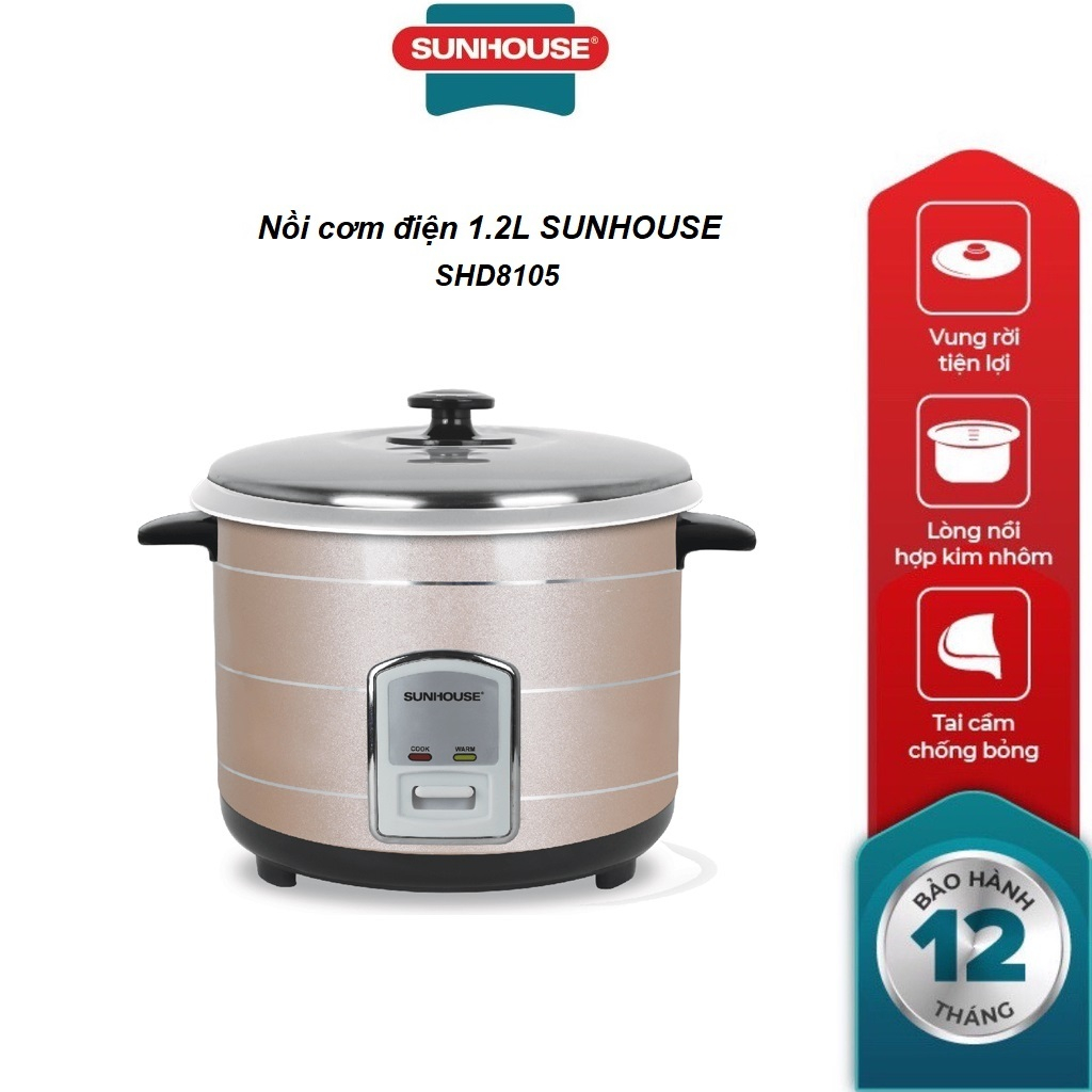 Nồi cơm điện 1.2l sunhouse shd8105