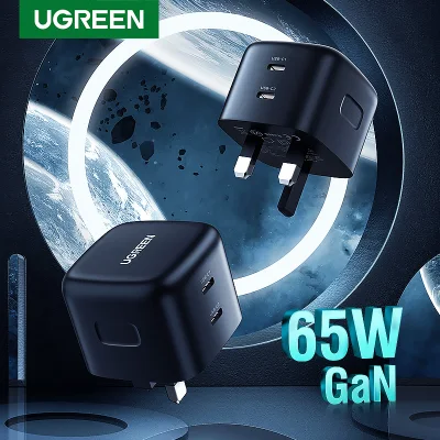 UGREEN 65W GaN Dual USB C Quick Charger Type C PD USB Charger for Ipad Pro 2021 iPhone 13 12, for Macbook Air 2020/ Macbook Pro 2020, for Huawei P40 P40 Pro, for iPhone 8 above, for Samsung S10 S20, for iPad Pro 2018【Safety Mark 210611-11 】