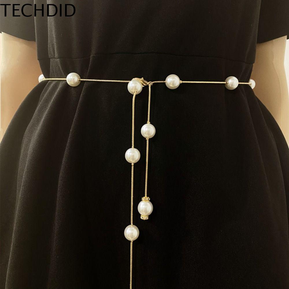 TECHDID Đai bụng Dây đeo thắt lưng ngọc trai Phong Cách Bohemia Tua rua Thắt lưng Hàn Quốc Thanh lịch Tất cả phù hợp Thắt lưng kim loại Ngoài trời