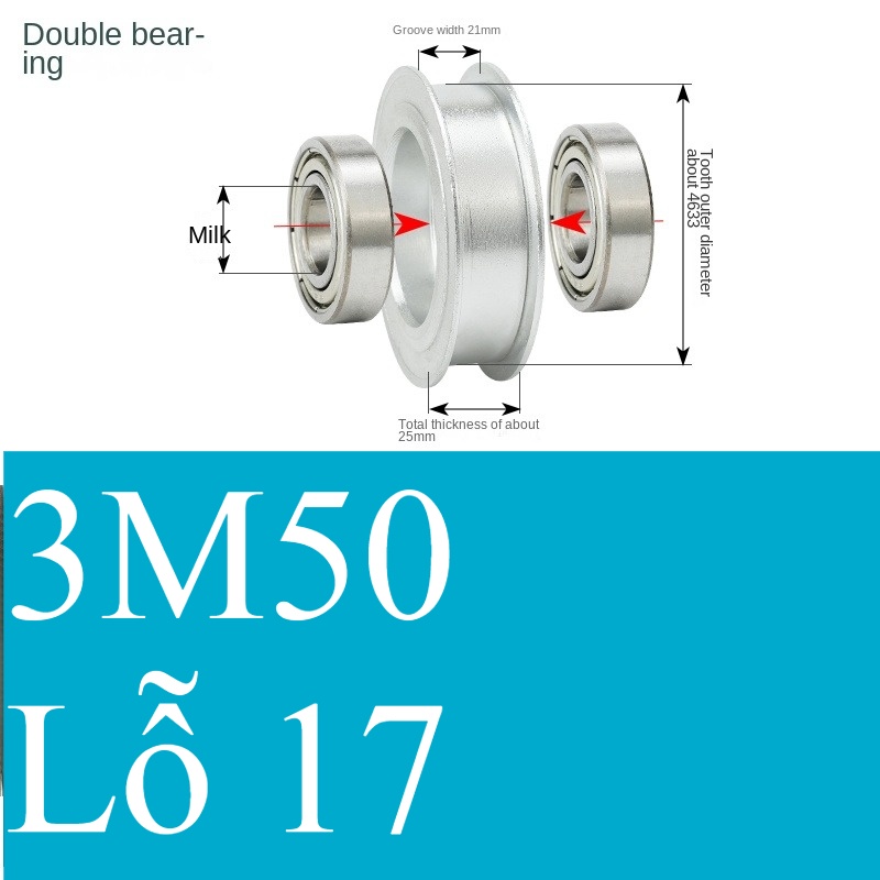Bánh Răng Đồng Bộ bóng 21-17 | 3M 50 Răng Guangfa - Răng Căng, Rãnh 11/16/21mm, Có Ổ Bi, Lỗ 5-17mm, Nhôm, Hướng Dẫn Công Nghiệp