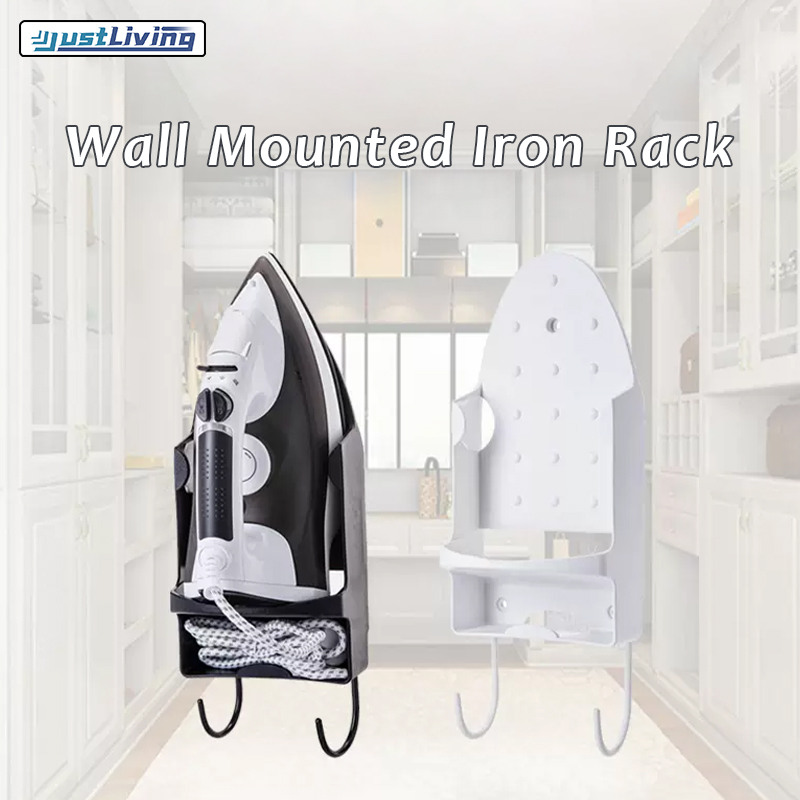 JustLiving Steam Electric Iron Plastic Storage Rack for Wall Wall Mounted Steam Generator Storage Shelf Container with 2 Hooks Hanging Hair Dryer Display Stand Household Storage Organization ราคา 395 บาท*ส่งฟรี
