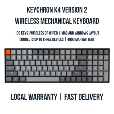 Keychron K4 V2 Wireless Mechanical Keyboard - Suitable for Apple Mac / MBP / iPad, Windows, iPhone and Android