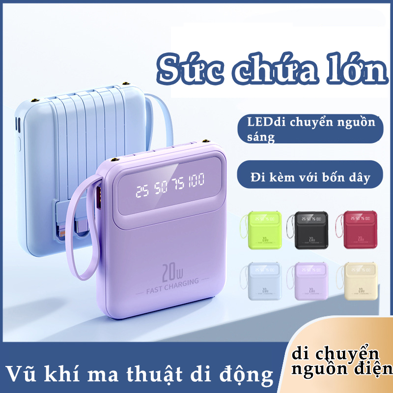 SẠC MỌI DÒNG ĐIỆN THOẠI PIN DỰ PHÒNG 20000MAH CAO CẤP - SẠC DỰ PHÒNG MINI 4IN1 THIẾT KẾ HIỆN ĐẠI SANG TRỌNG - PIN SẠC DỰ PHÒNG TÍCH HỢP 2 ĐÈN LED HIỂN THỊ PHẦN TRĂM PIN