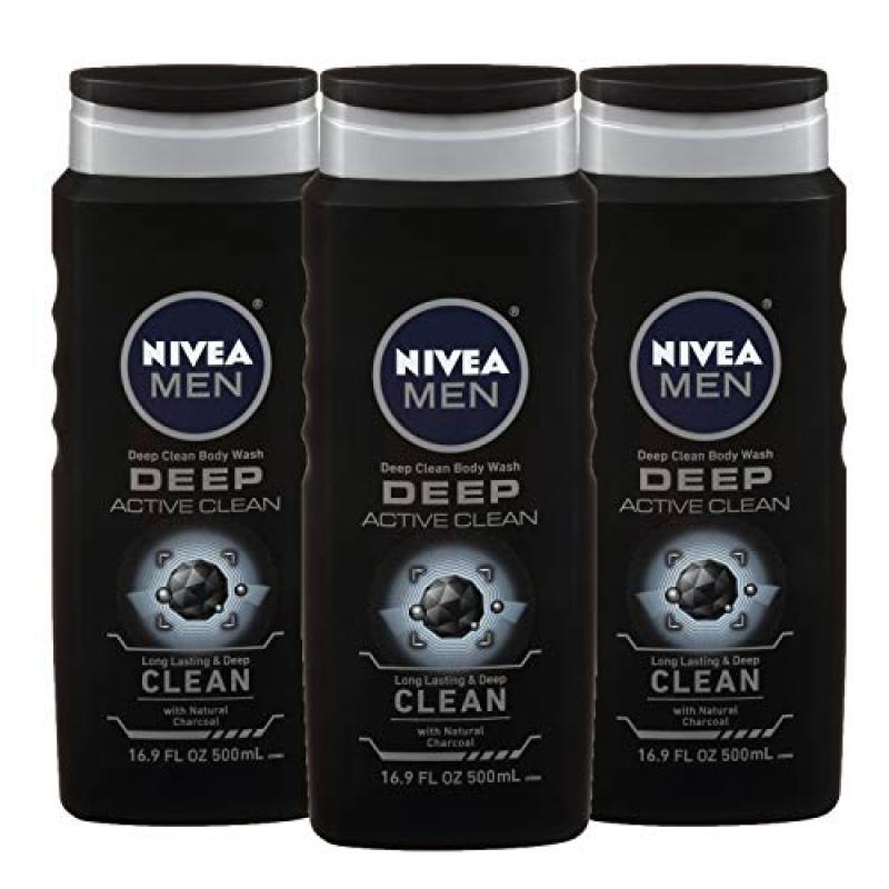 Buy (USA)NIVEA Men DEEP Active Clean Body Wash - 8-hour Fresh Scent with Natural Charcoal - 16.9 fl. oz. Bottle (Pack of 3) Singapore