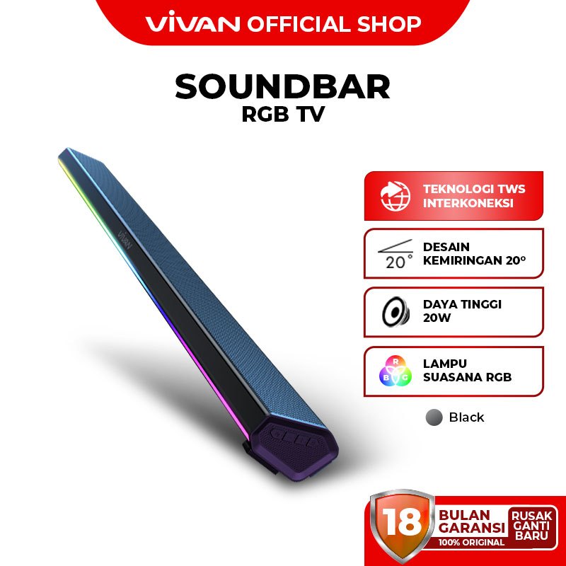 VIVAN Bluetooth Soundbar TV Super Bass RGB LED Lampu TWS Interkoneksi BT 5.4 S2L Garansi 12 Bulan
