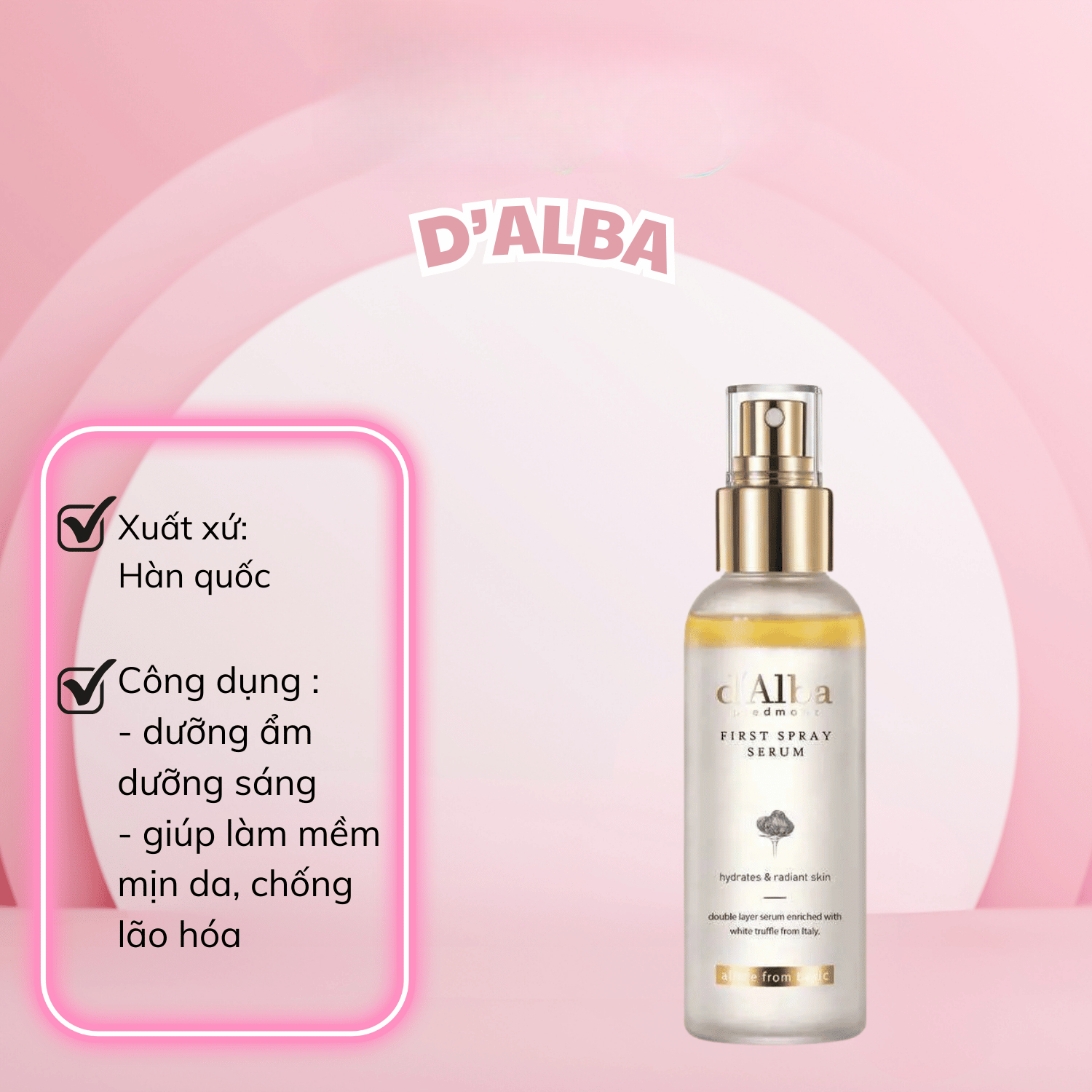 Xịt Khoáng Dạng Serum D'ALBA White Truffle First Spray Giúp Da Căng Bóng Size 100ml - H.E.E COSMETIC