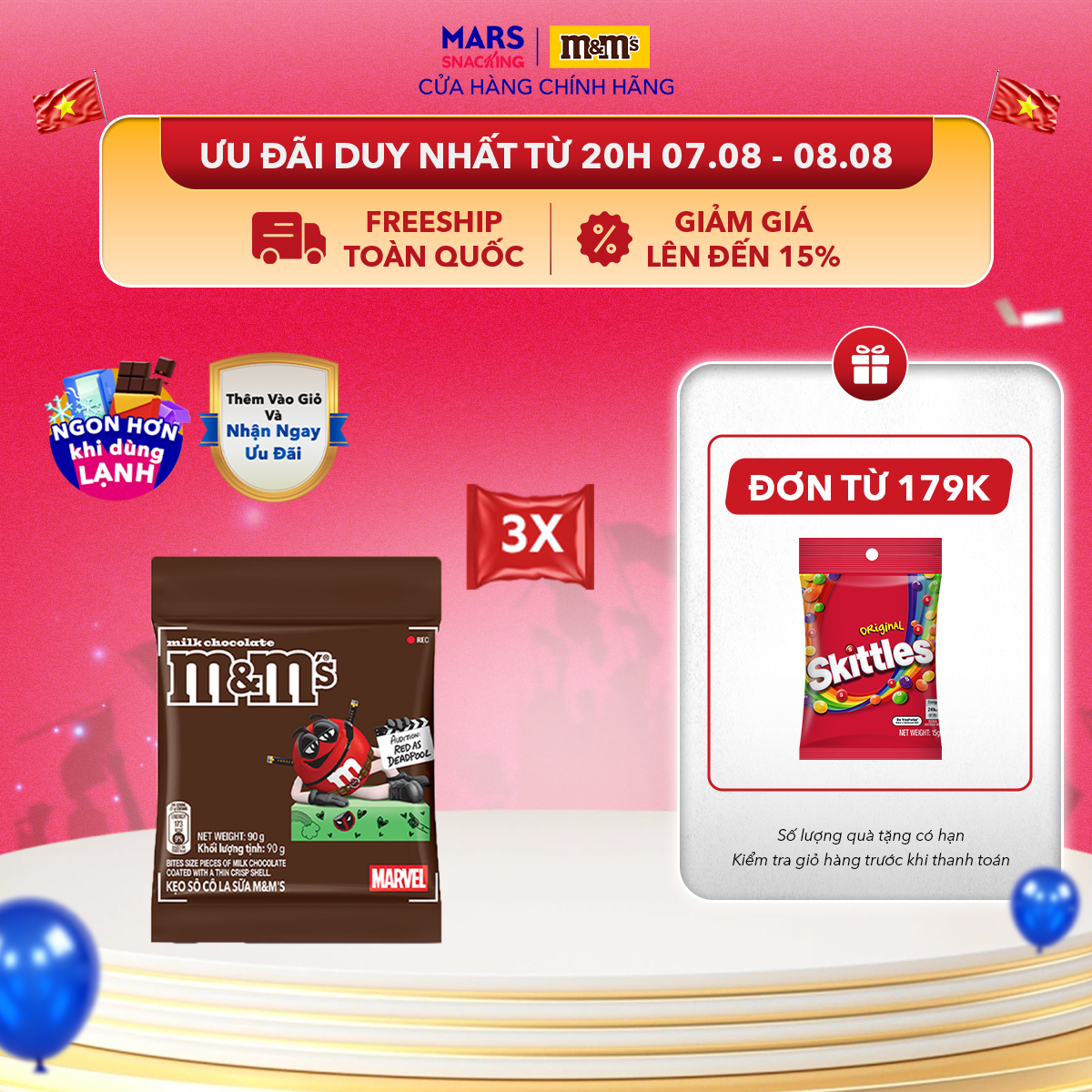 [PHIÊN BẢN MARVEL] Combo 3 Gói Kẹo Sôcôla Sữa M&M's 90g