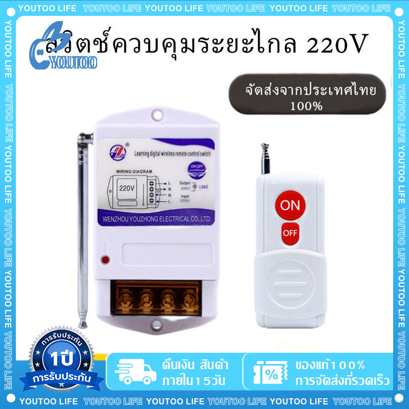 Cod Wireless Remote Control Remote Control Distance 1 Kilometer, Water Pump Remote Control, Light Remote Control, 220V Wireless Relay, Relay Receiver Device with Lights. ราคา 151 บาท*ส่งฟรี