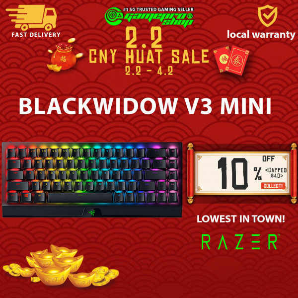 Razer Blackwidow v3 Mini Hyperspeed 65% Wireless Mechanical Gaming Keyboard Available in Yellow/Green switch (2Y) Singapore