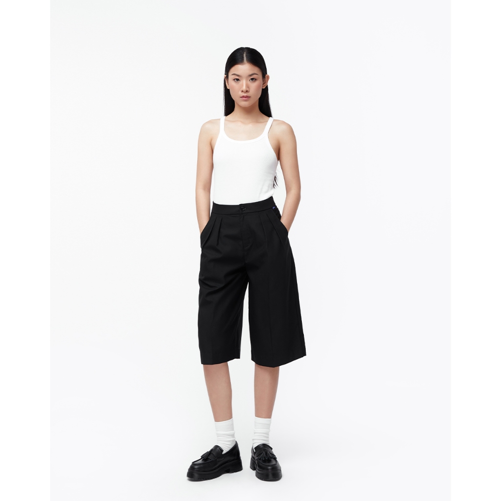 TheBlueTshirt - Quần culottes nữ Wide Leg Shorts - Black Cotton