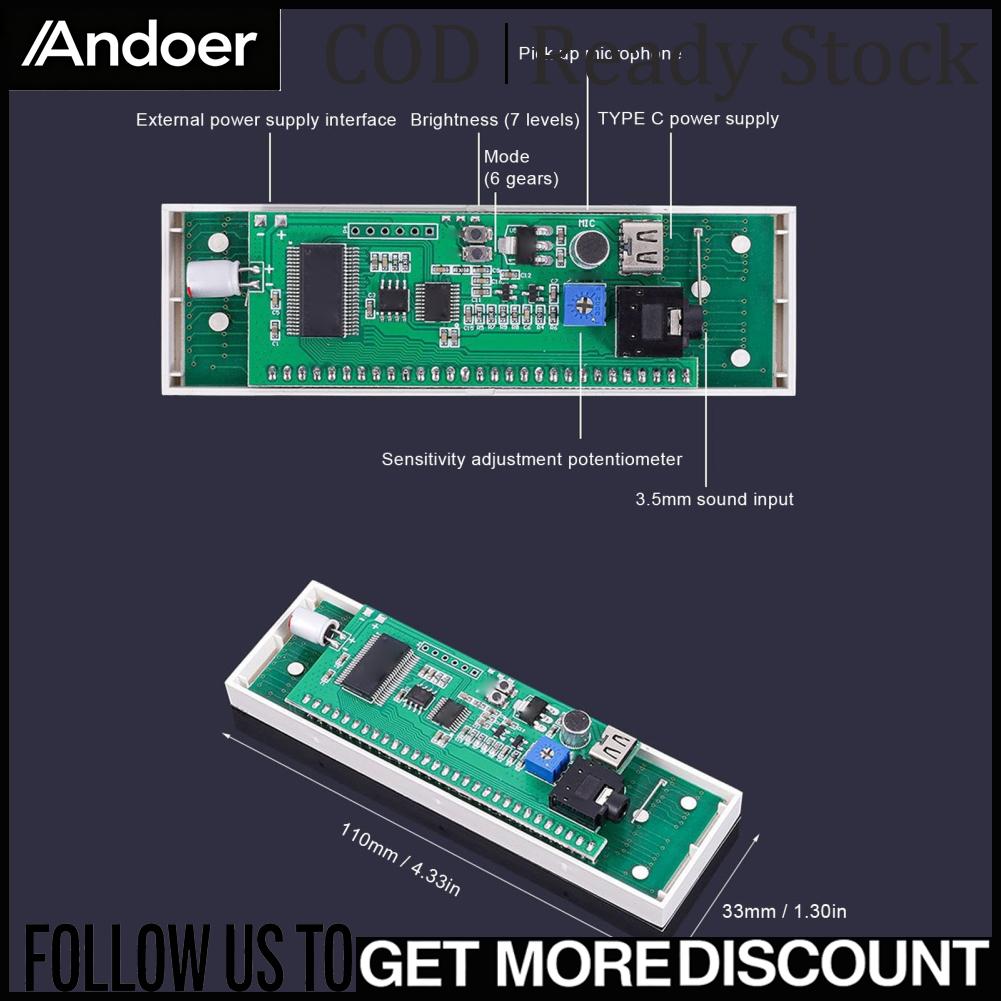 Andoer จอแสดงผล LED Music Spectrum เครื่องวิเคราะห์สเปกตรัมควบคุมเสียง LED Ambient Light สำหรับห้องเล่นเกม ราคา 702 บาท*ส่งฟรี