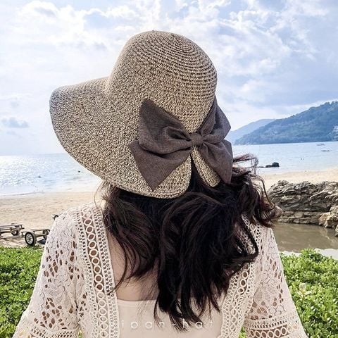 Mũ nón rộng vành cói đi biển cao cấp iLita cói mềm nơ ren thời trang vintage Gaucho phong cách Hàn Q