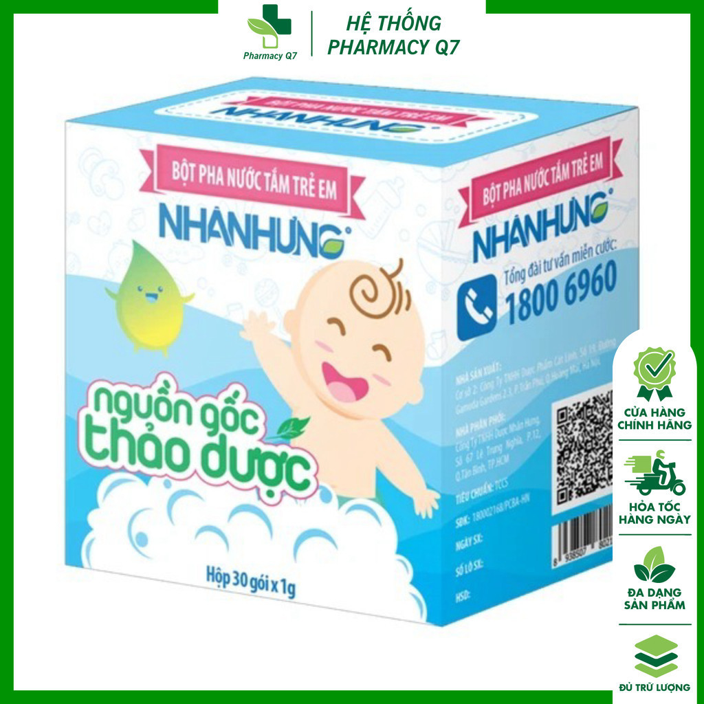 Nhân Hưng Bột pha nước tắm trẻ em làm sạch da, kháng khuẩn (1g x 30 gói)
