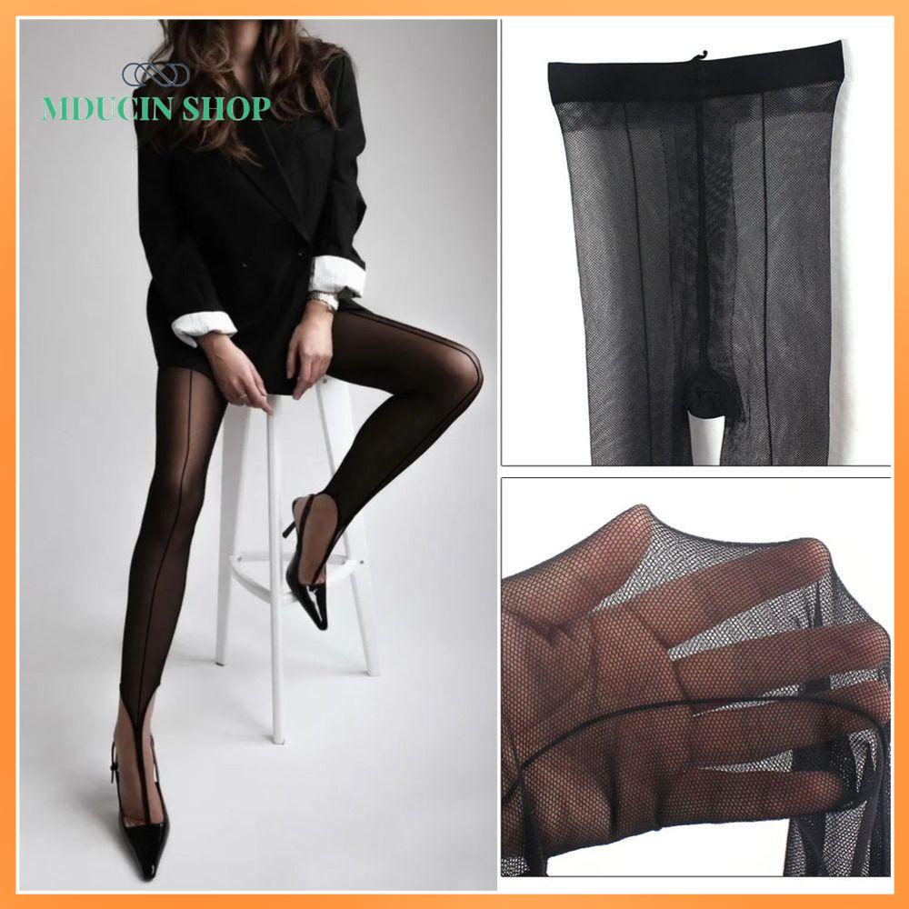 MDUCIN SHOP Độ đàn hồi Tất lưới có đường thẳng đứng Quan điểm Eo cao Quần tất khoét lỗ Tính cách Vớ toàn thân Phụ nữ