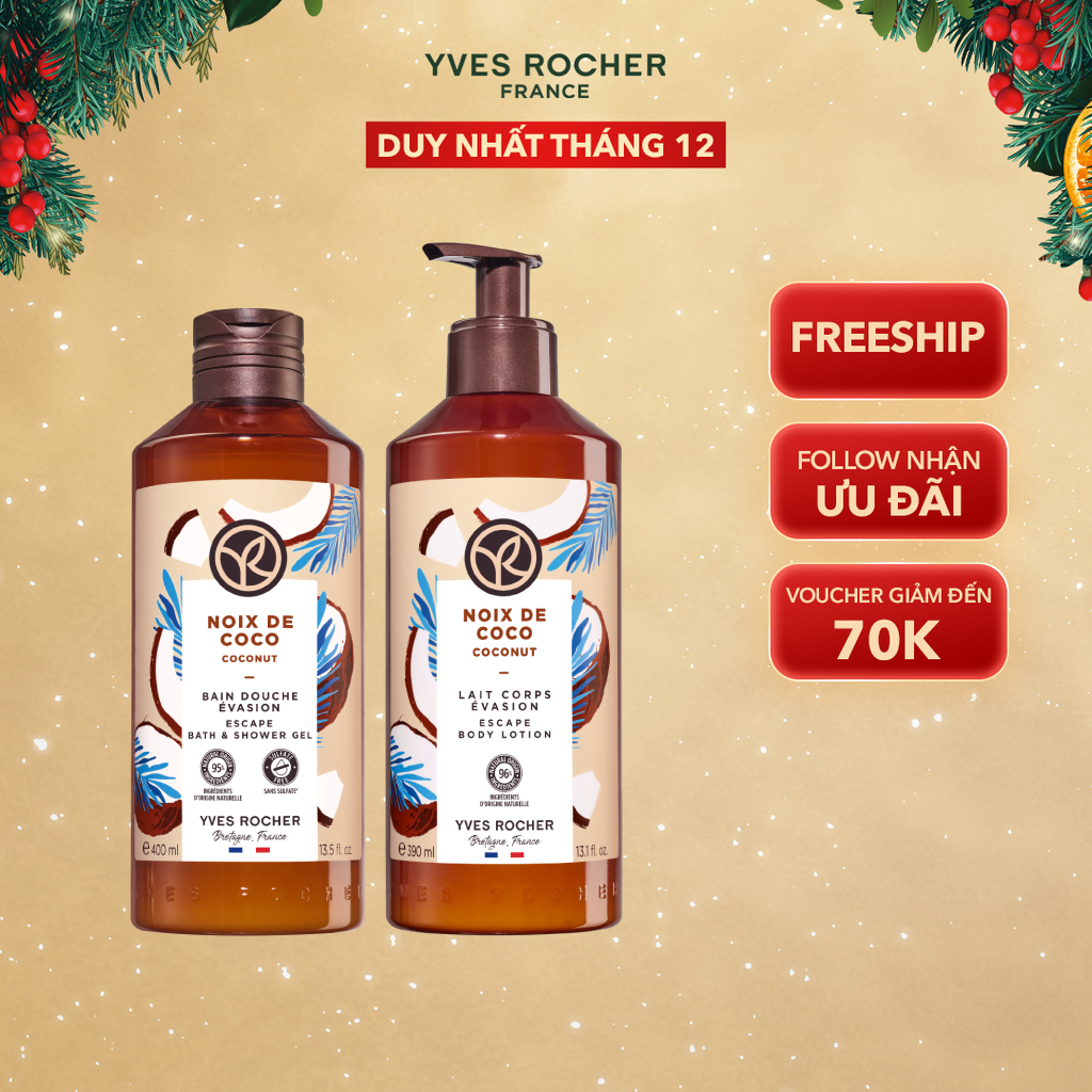 Combo Sữa Tắm Sữa Dưỡng Hương Dừa Yves Rocher Coconut 790ml