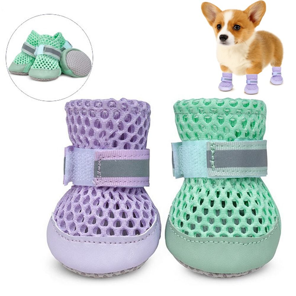 EMERRY 4Pcs Thoáng khí Giày lưới cho chó Chống trượt Đế mềm Dép cho chó cưng Thời trang Chống mài mòn Bọc chân lưới Chó con