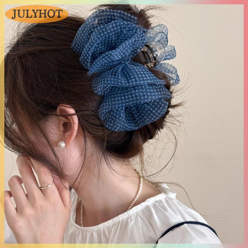 JULYHOT Màu Xanh kẻ sọc seersucker Clip tóc cho phụ nữ thanh lịch tính khí cá mập Clip thời trang ngọt ngào tóc Clip Phụ kiện tóc