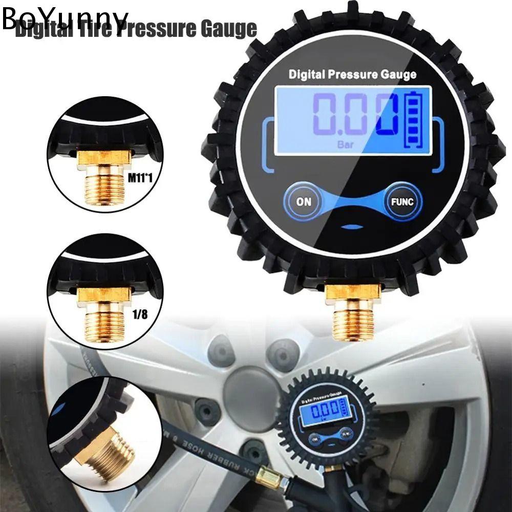 BOYUNNY 0-250psi Đồng hồ đo áp suất lốp kỹ thuật số Chính xác Di động Van đo áp suất ngắn Công cụ kiểm tra Đèn Led Đồng hồ đo áp suất áp kế LCD Xe hơi