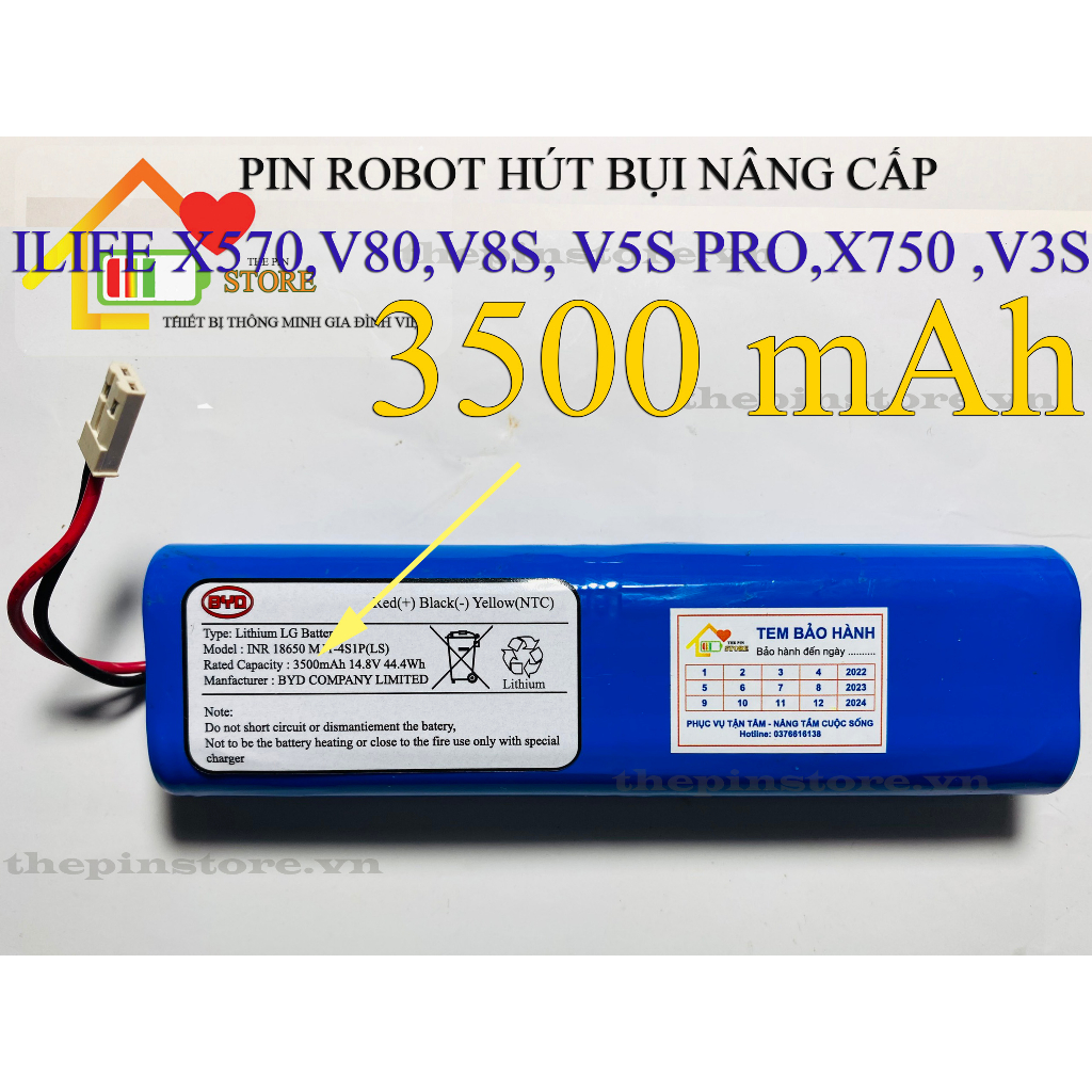 (DUNG LƯỢNG 3500 mAH) PIN ROBOT HÚT BỤI ILIFE X570, V80, V8S, V5S PRO, X750 ,V3S ( BẢO HÀNH 9 THÁNG )