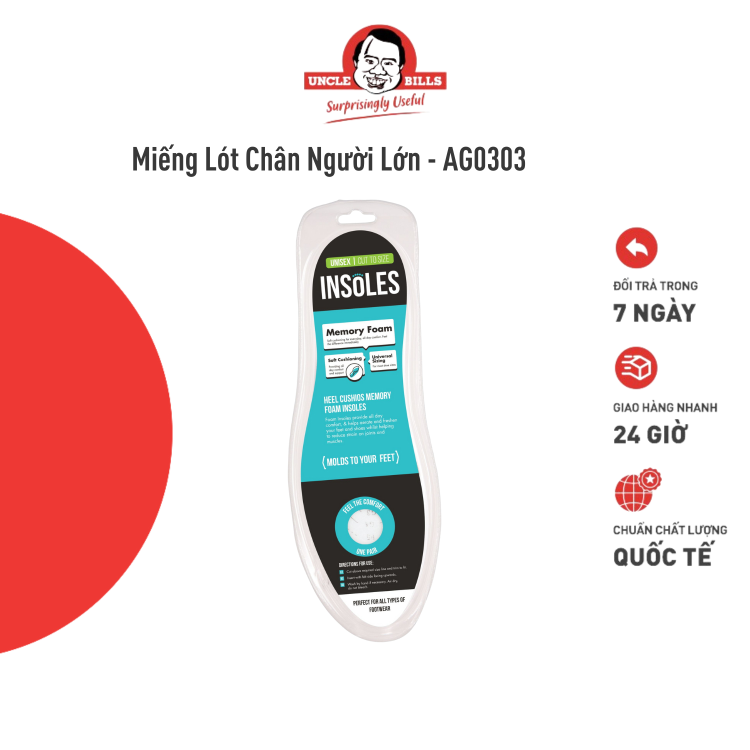 Miếng lót giày bảo vệ chân uncle bills ag0303
