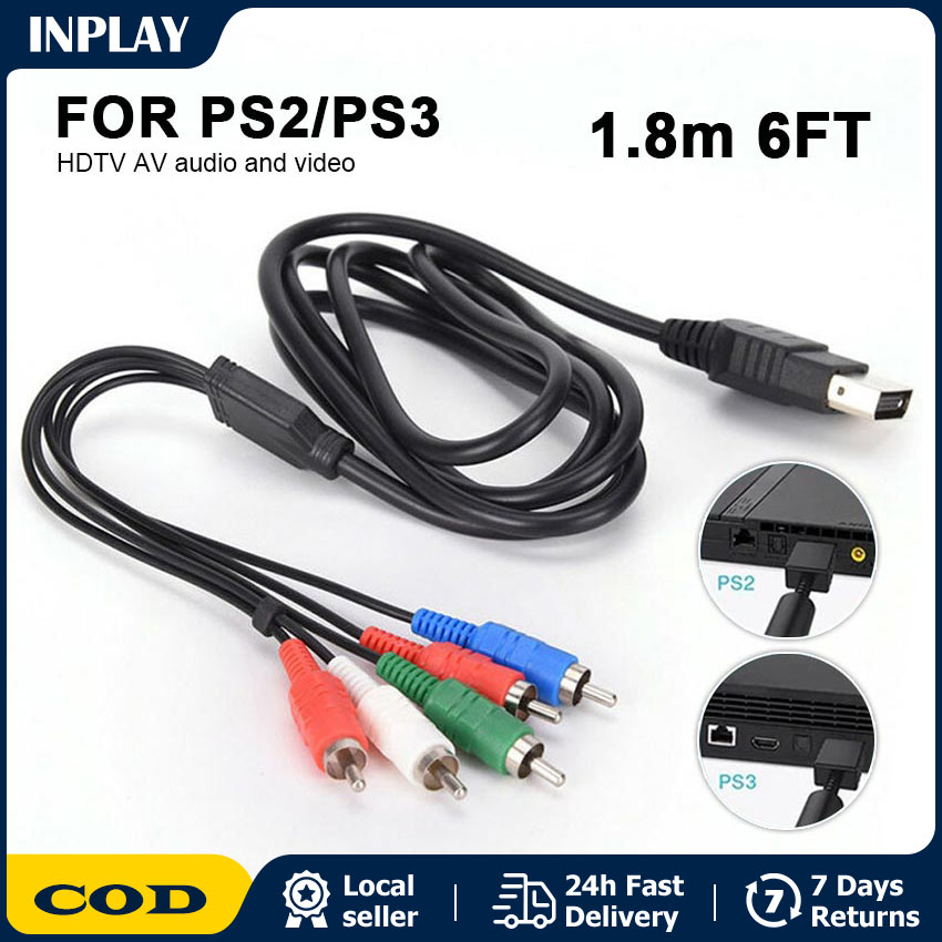 6Ft Component HD AV Cable For PS2, PS3, PS3 Slim - High Definition 480p Compatible HDTV EDTV 5-Wire Connection