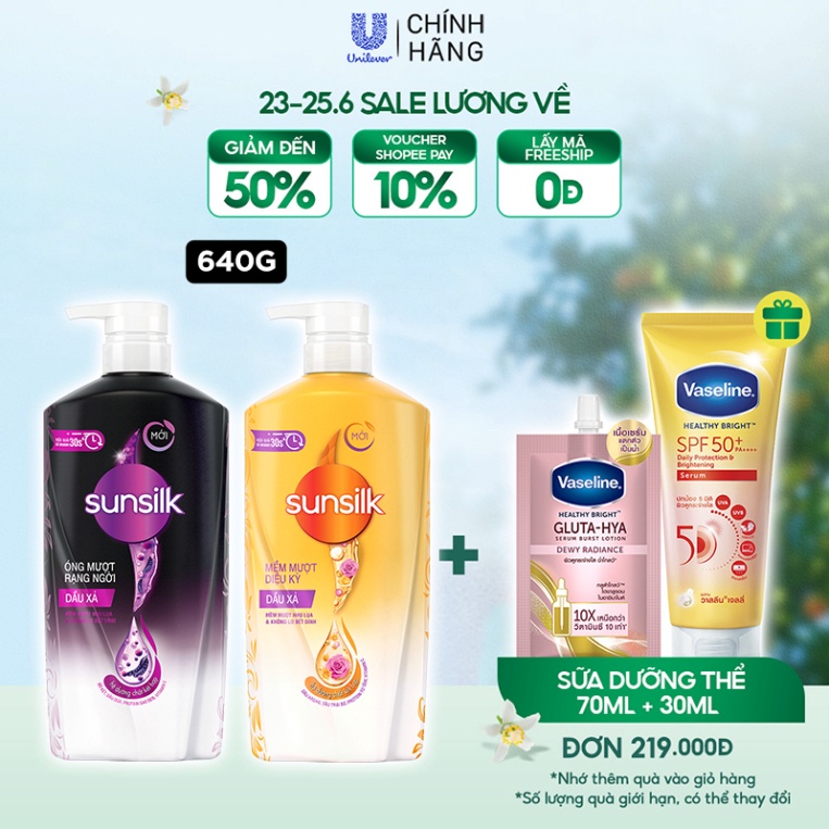 Chính hãng Dầu xả Sunsilk 640g với tinh dầu Trái Bơ và dầu Argan cho mái tóc không xơ rối và bết dính