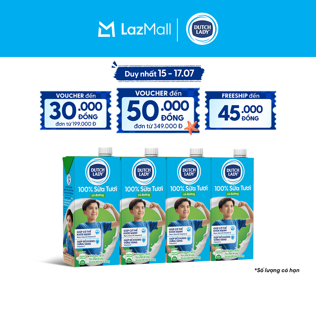 Combo 4 Hộp Sữa Tươi Tiệt Trùng Dutch Lady Cô Gái Hà Lan Có Đường 965ml