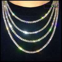 1 PC Gorgeous Mens Women Rhinestone Hip Hop Tennis Necklace Bling Link Diamonds Chain Choker Gold/Silver
