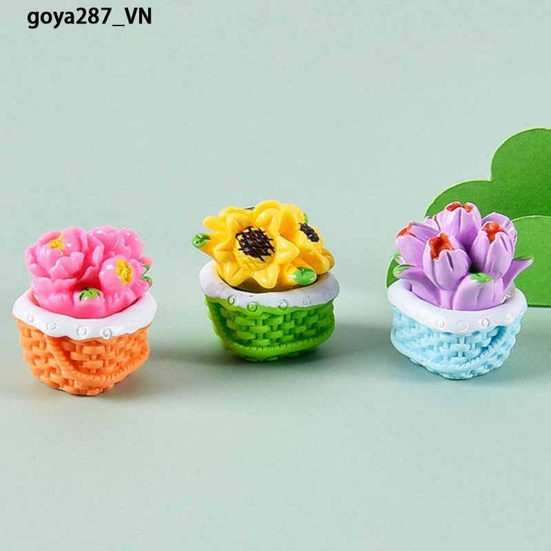 goya287 Xoitop Giỏ Hoa Mini Trang Trí Chậu Hoa Micro Phong Cảnh Nhà Búp Bê Đồ Chơi Thu Nhỏ Trang Trí Xe Ô Tô VN