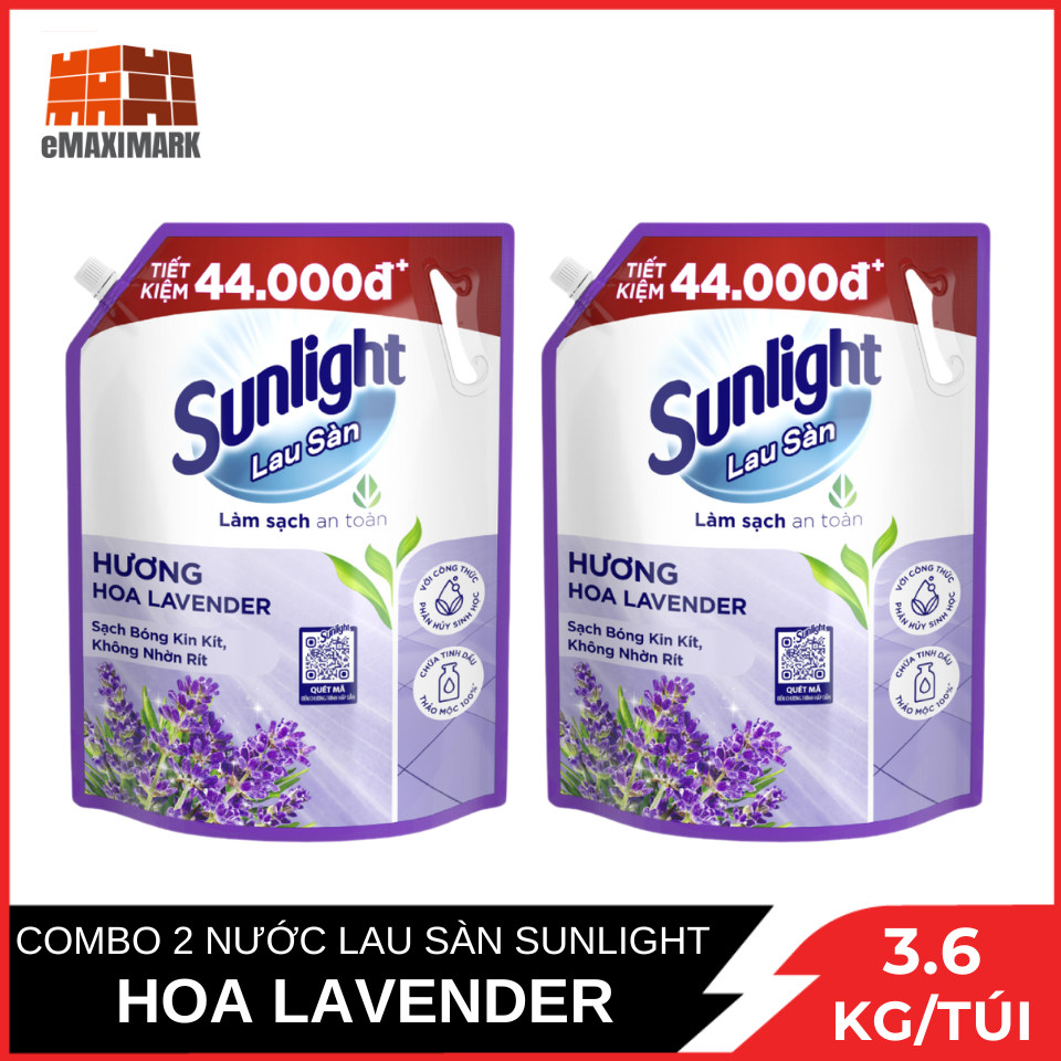 Combo 2 nước lau sàn sunlight hương hoa lavender túi 3.6kg