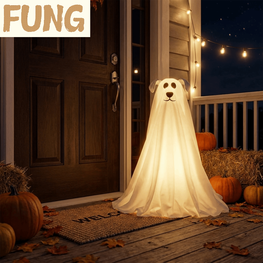 FUNG วัสดุทนต่อสภาพอากาศ ของตกแต่งฮาโลวีนรูปสุนัขผี ไฟ LED ควบคุมระยะไกล ไฟ LED แบบนุ่มนวล ของตกแต่งกลางแจ้งที่มีไฟส่องสว่าง ของตกแต่งตามฤดูกาลที่น่าทึ่ง นำกลับมาใช้ใหม่ได้ สุนัขผีที่ยืนอยู่ได้ด้วยตัวเอง การตกแต่งเฉลียงหน้าบ้าน ราคา 586 บาท*ส่งฟรี