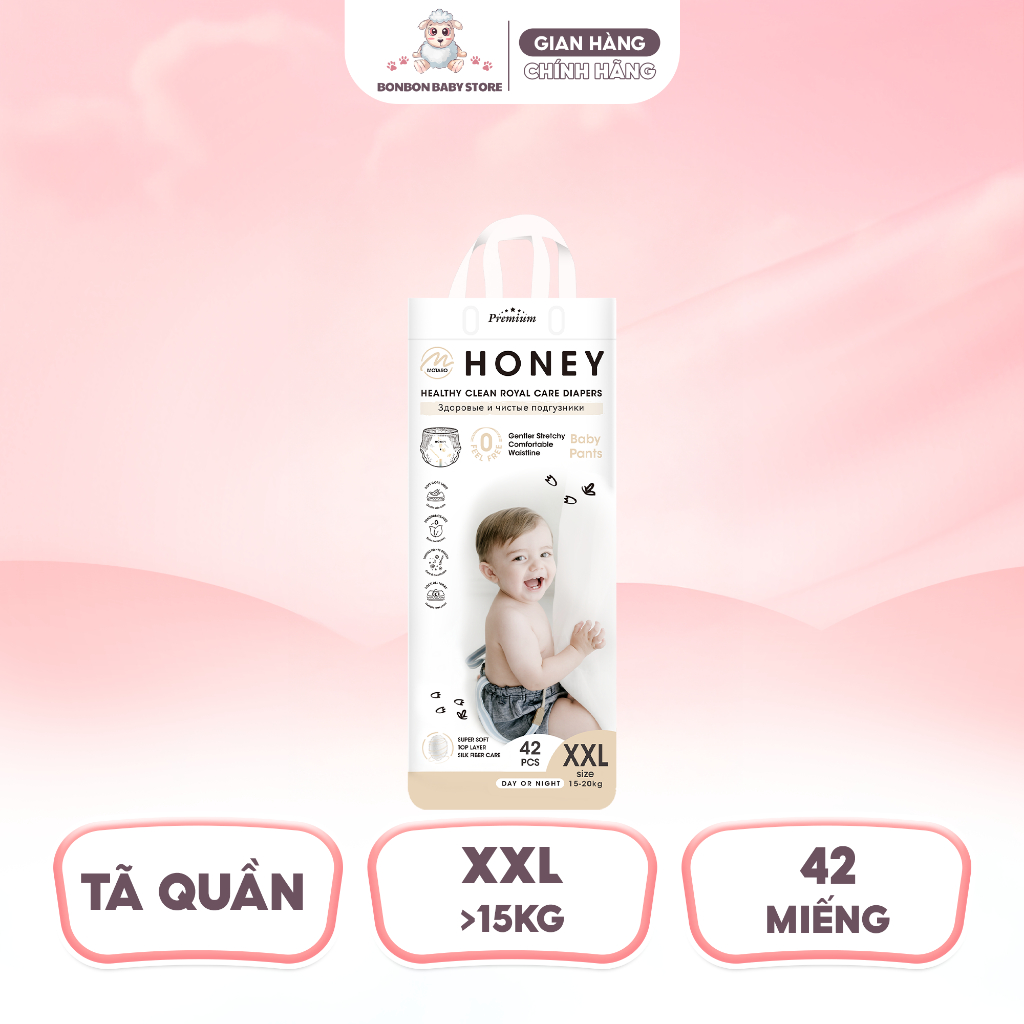 [1 BỊCH] Tã Bỉm Dán/Quần Honey Premium Chính Hãng Đủ Size Cho Bé Thoải Mái 4-20kg - 5