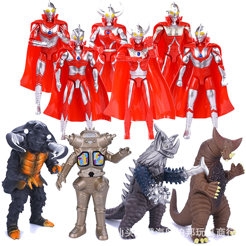 Children's large Ultraman toy Jinjiang genuine Sai Wen Tai Luo sound and light Di Jia Superman monster model set Action Figures