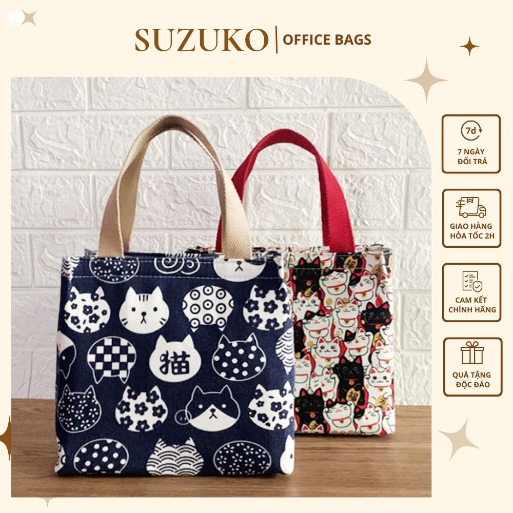 Túi đựng hộp cơm, túi đựng cơm giữ nhiệt xinh mang hộp cơm văn phòng vải Canvas chống thấm nước SUZU