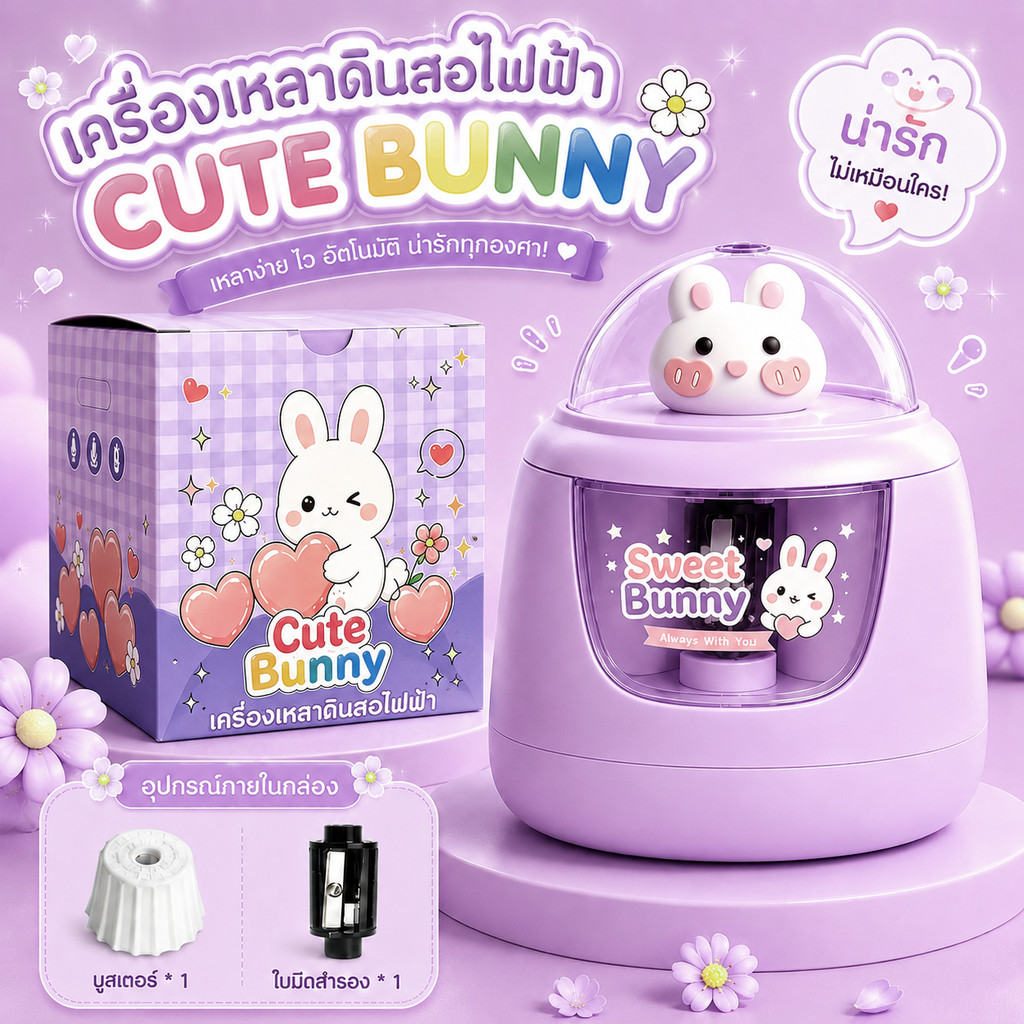❤เครื่องเหลาดินสอไฟฟ้า ลายน่ารัก ใช้ถ่าน AA 3 ก้อน กบเหลาดินสออัตโนมัติ สำหรับนักเรียน เครื่องเขียนเด็ก