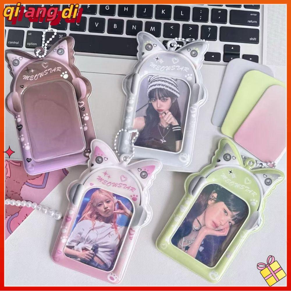 QIANGDI PVC Giá đỡ thẻ ảnh Kpop 3 inch Tai nghe bướm Khung ảnh thần tượng Kho lưu trữ Bao đựng thẻ