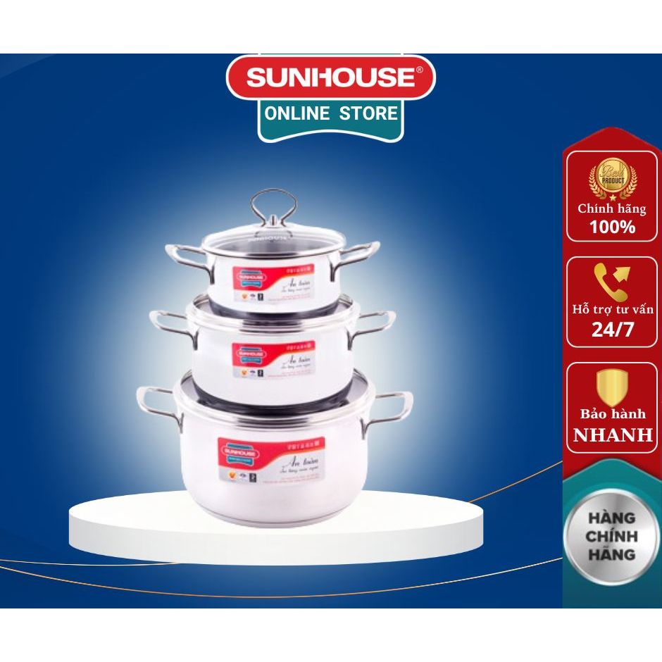 Bộ nồi inox 5 đáy chính hãng SUNHOUSE SH888 16-20-24cm