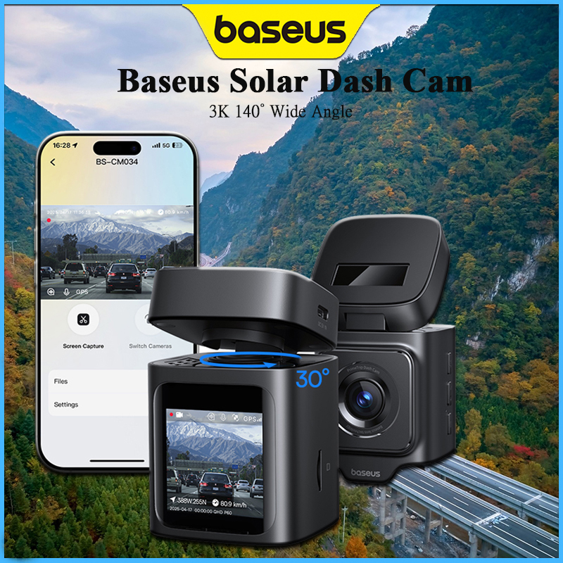 (NEW)Baseus Solar Dash Cam 3K 140° Wide Angle With Night Vision Voice Control Built-in GPS Auto Loop Recording Support 24H Parking ราคา 3,880 บาท*ส่งฟรี