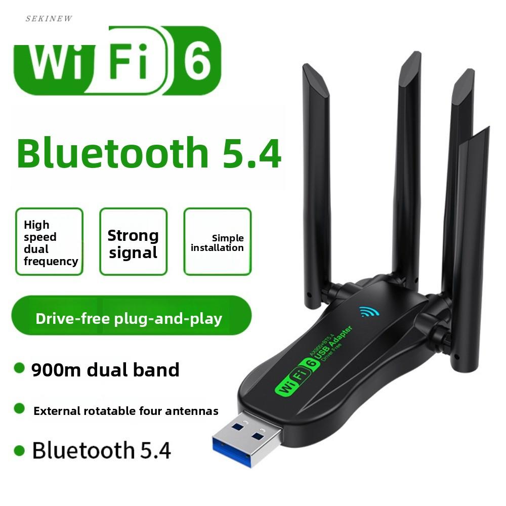 SEKINEW AX900 Bộ chuyển đổi USB WiFi6 băng tần kép 4 ăng-ten Bluetooth 5.4 Thẻ mạng không dây Cắm và Chạy Giao diện USB Thiết bị WiFi 900Mbps Dành cho máy tính/PC/máy tính bảng Giá 245,000 Đồng*Miễn phí vận chuyển