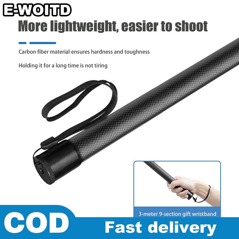 E-WOITD 3m sợi carbon vô hình mở rộng phiên bản Selfie Stick có thể điều chỉnh mở rộng cực cho insta360 toàn cảnh máy ảnh hành động máy ảnh