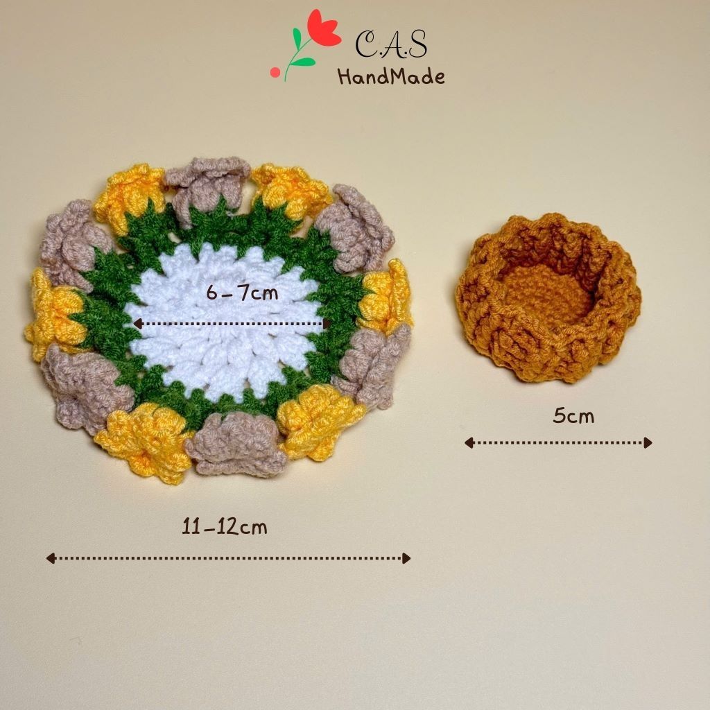 [Có sẵn] Đế lót ly hoa chuông hoa hồng bằng len handmade xinh xắn trang trí bàn có chậu thấm nước