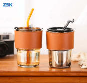 ZSK Glass Straw Cup Tumbler - Hot/Cold Beverage Mug