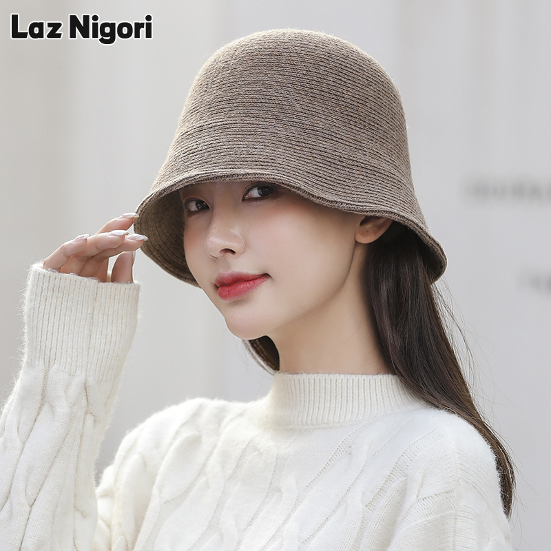  LAZ nigori mùa thu và mùa đông Mũ Tai Bèo mới của phụ nữ Phiên bản thời trang Hàn Quốc mũ dệt kim che mặt xô Nhật Bản Mũ rộng vành mũ vành nón lớn Văn Học 