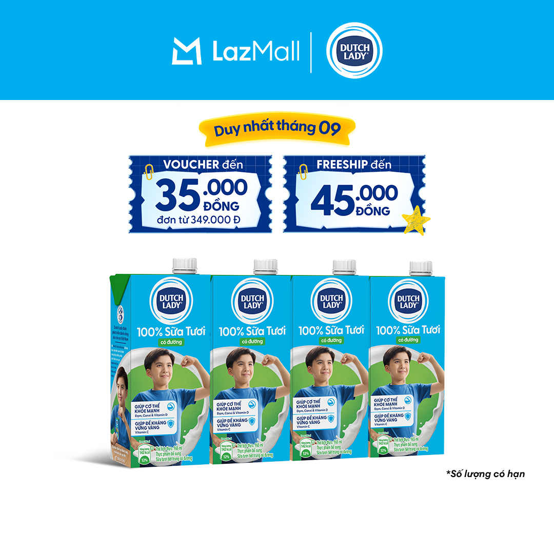 Combo 4 Hộp Sữa Tươi Tiệt Trùng Dutch Lady Cô Gái Hà Lan Có Đường 965ml
