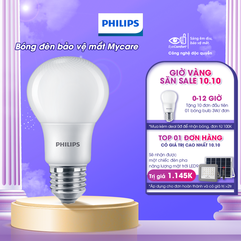 Bóng đèn Philips LED Bulb A60 bảo vệ mắt, Công suất (4W,6W,8W,10W,12W) (01 bóng)