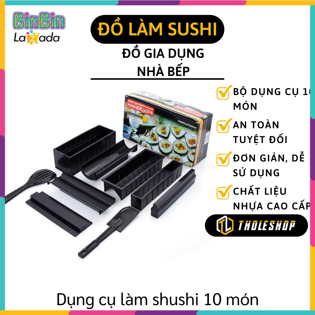 Bộ Dụng Cụ Làm Sushi 10 Món Chế Biến Món Sushi tại nhà an toàn tuyệt đối - Dụng cụ làm cơm cuộn tại nhà kim bắp trứng cuộn - Bộ dụng cụ làm cơm cuộn tiện lợi