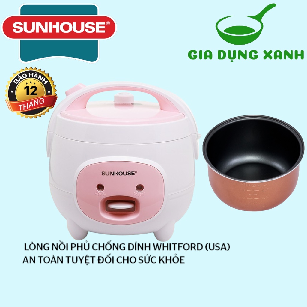 Nồi cơm điện sunhouse 1.2 và 1.8l shd8217w-shd8607w lòng nồi lớp chống dính siêu bền giữ nhiệt tốt nấu cơm chín nhanh