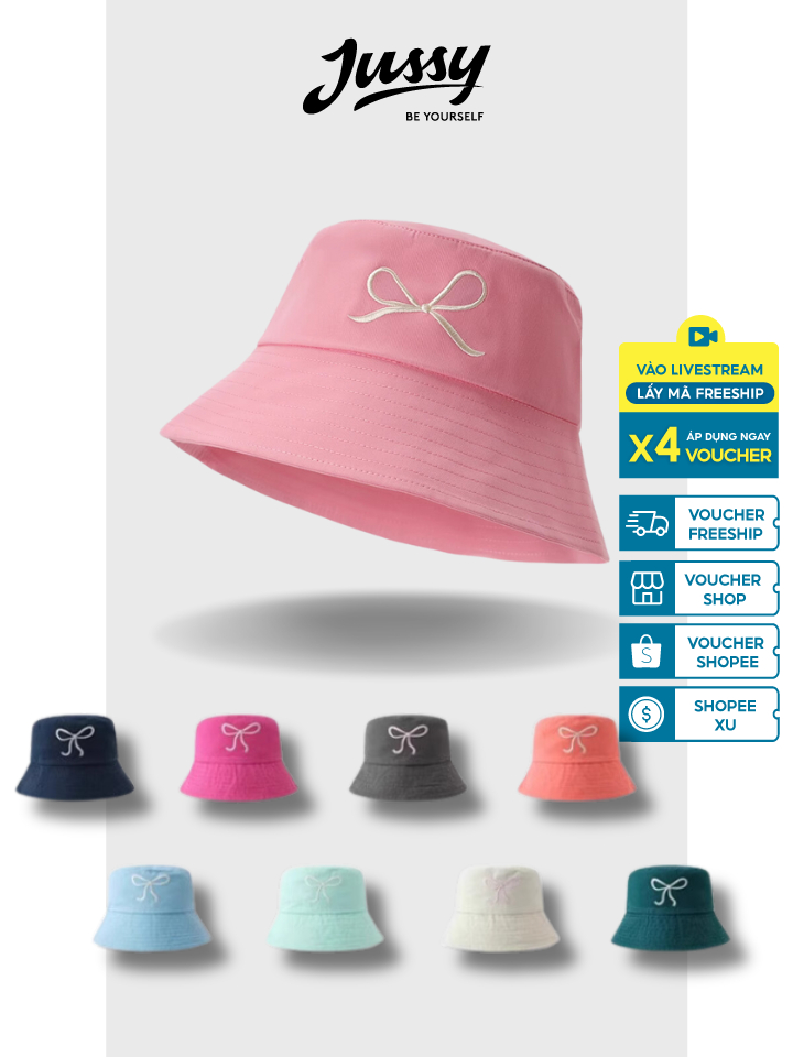 Mũ Bucket Tai Bèo 2 Mặt 2 Màu Thêu Nơ JB41 Jussy Official Nón Tai Bèo Nam Nữ Chất Kaki Dày Mịn Form Unisex